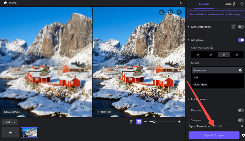 Export enhanced image in HitPaw FotorPea