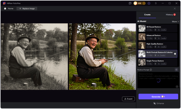 exporting enhanced grandfather photo from hitpaw fotorpea