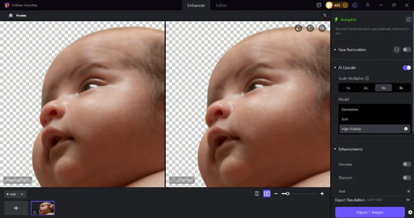hitpaw fotorpea export upscaled image
