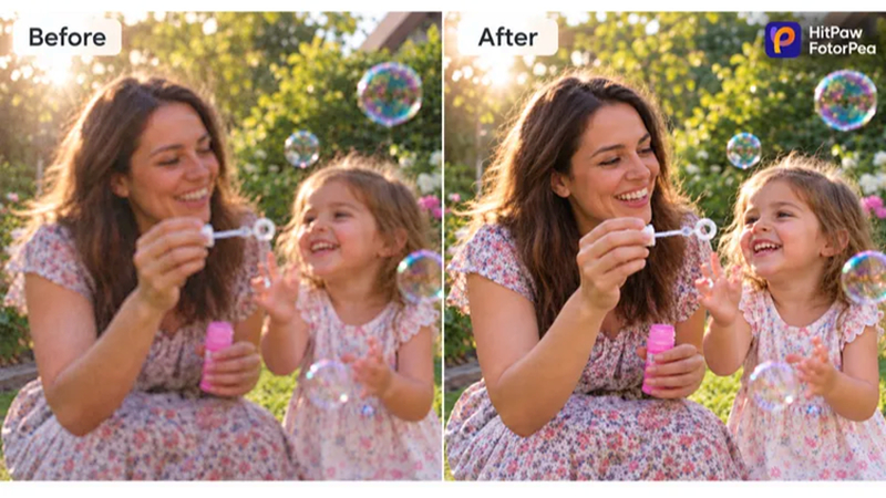 illustrative before and after family photo enhancement