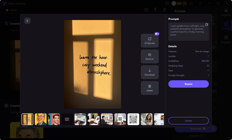 hitpaw fotorpea generate and download friday quote image