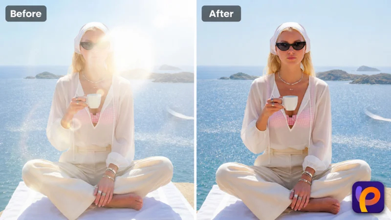 hitpaw fotorpea glare removal before and after comparison