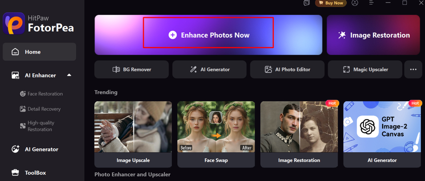 hitpaw fotorpea ai restoration interface
