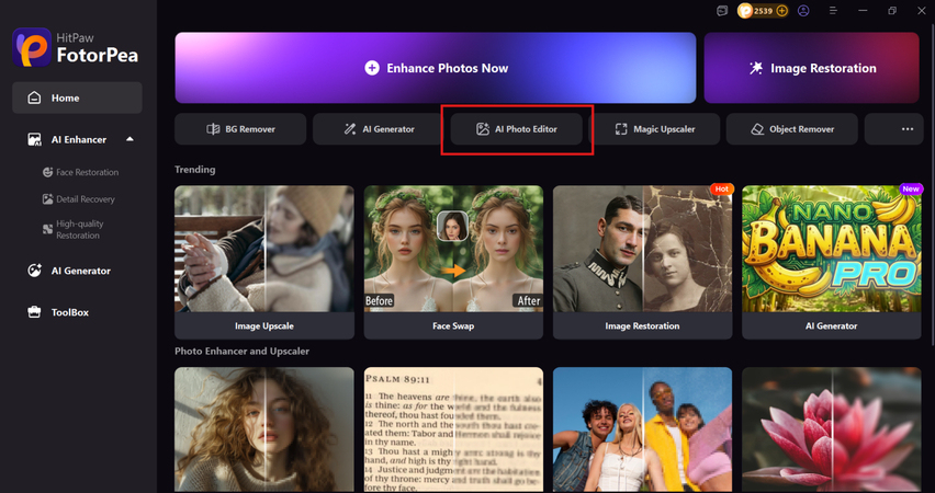 open hitpaw and click ai photo editor