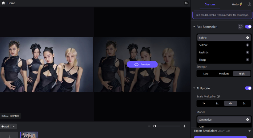 Selecting AI model in HitPaw FotorPea