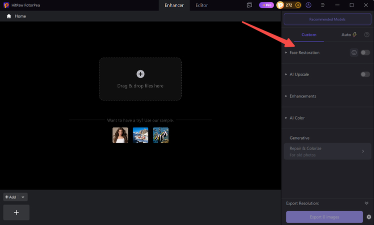 Select AI enhancement model in HitPaw FotorPea