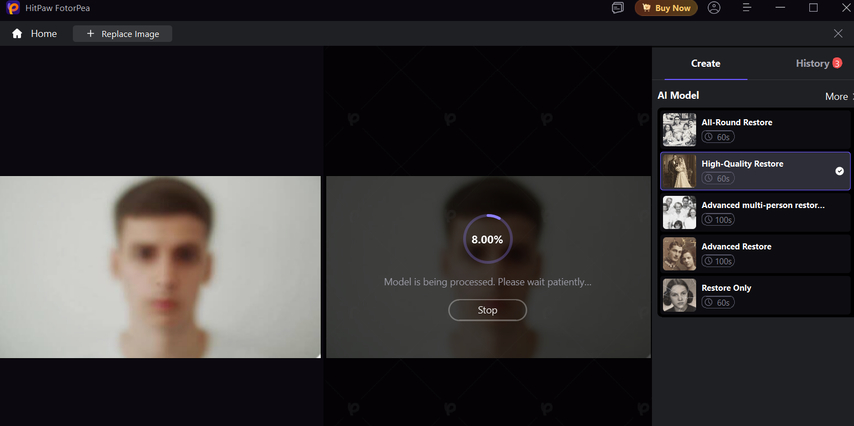 FotorPea photo restoration models interface