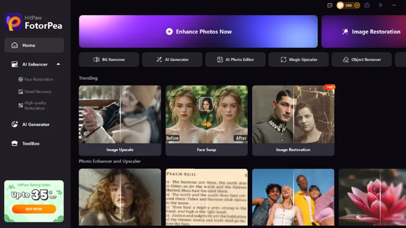 hitpaw fotorpea photo enhancer interface