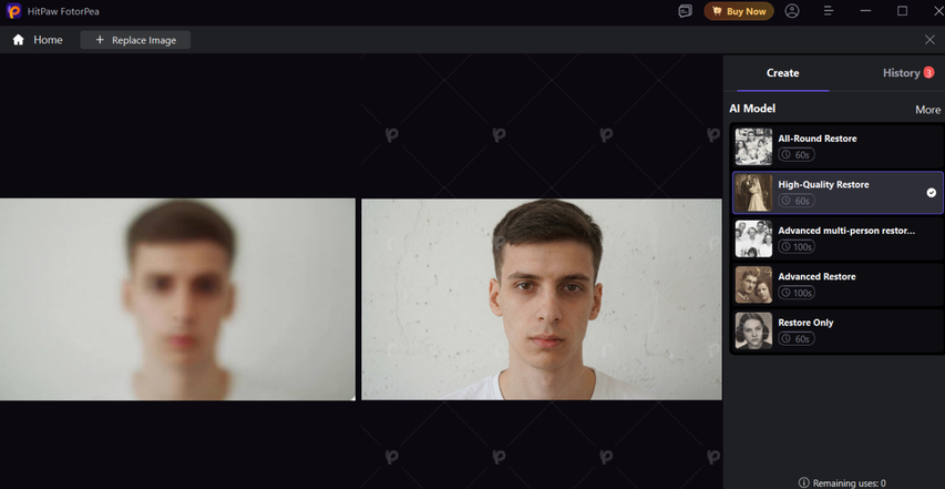 restored portrait before and after processing