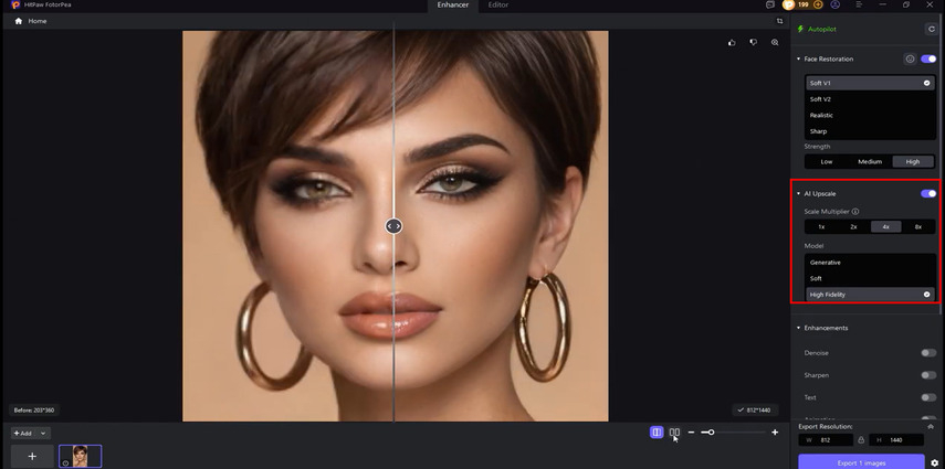 AI photo enhancement preview