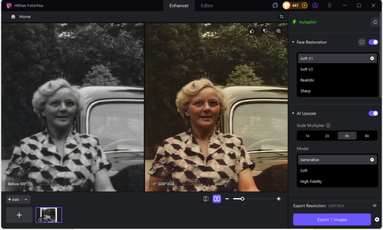 preview and export 4k enhanced photo in hitpaw fotorpea ai tool