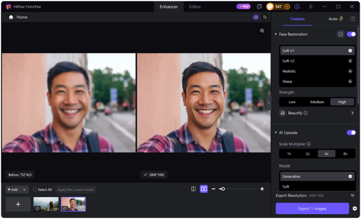 compare results before exporting photo