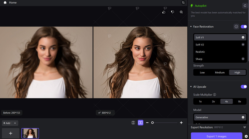 Preview and export an enhanced photo in HitPaw FotorPea
