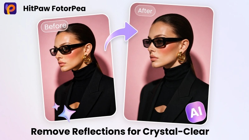 before and after using hitpaw fotorpea to remove glasses reflection