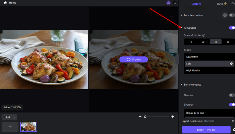 Select an AI enhancement model in HitPaw FotorPea