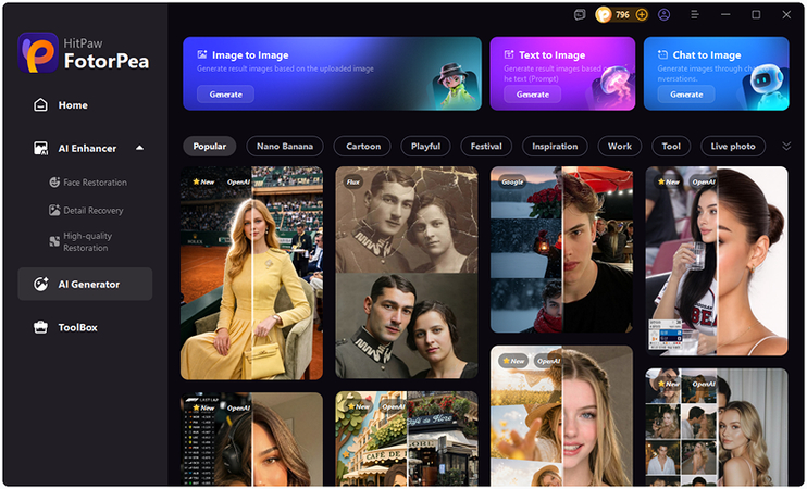 hitpaw fotorpea select ai image generator from dashboard