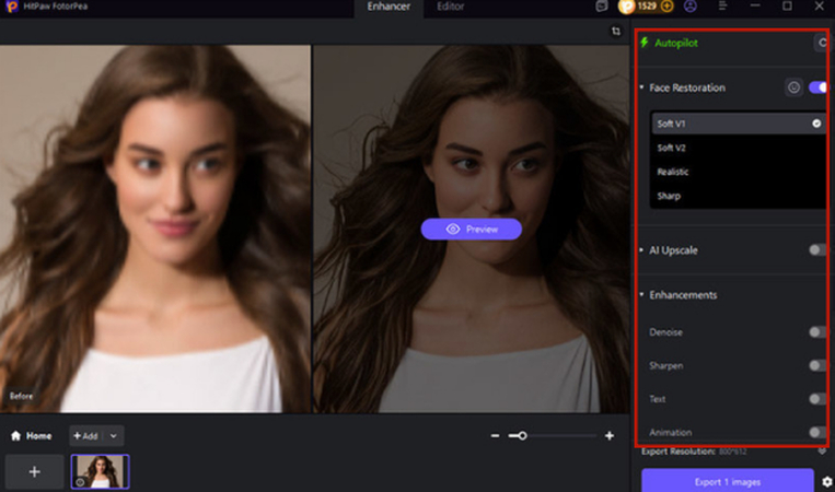 hitpaw fotorpea select ai model for upscaling