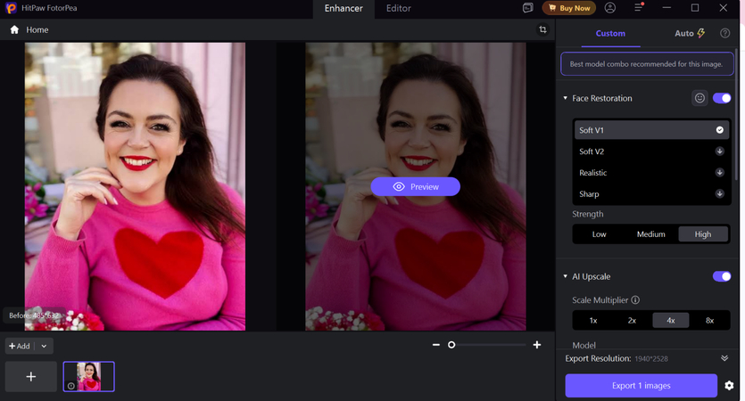 تطبيق تأثيرات الجمال بالذكاء الاصطناعي على صورة سيلفي في HitPaw FotorPea