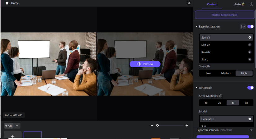 Selecting an AI model in HitPaw FotorPea to sharpen presentation picture