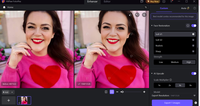 تصدير صورة سيلفي مُجمّلة من HitPaw FotorPea