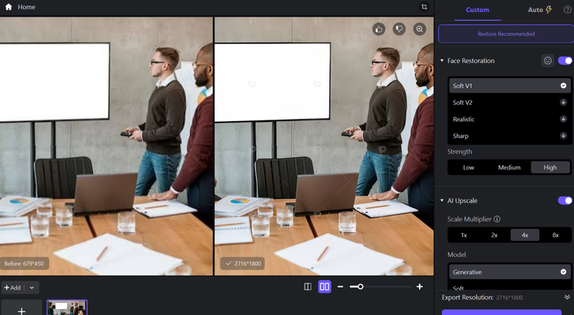 Checking before-and-after image preview and saving the file in HitPaw FotorPea