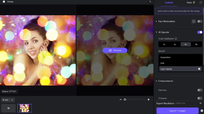 upload photo and choose ai model in hitpaw fotorpea