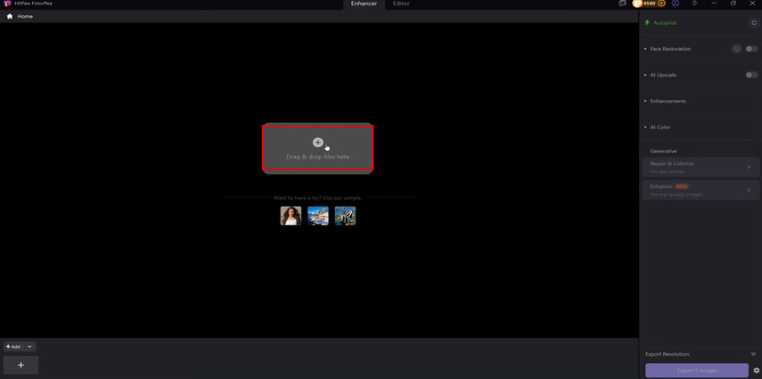 Upload image in HitPaw FotorPea