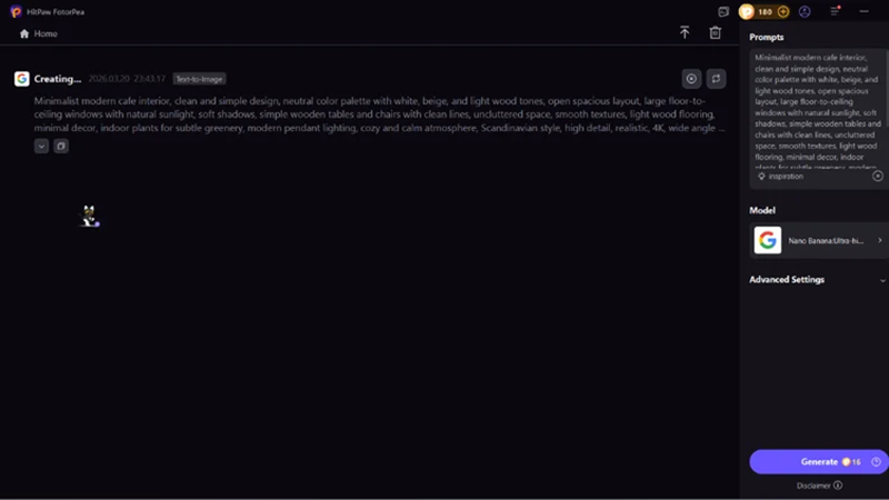 إنشاء تصميم داخلي للمقهى باستخدام أداة الذكاء الاصطناعي