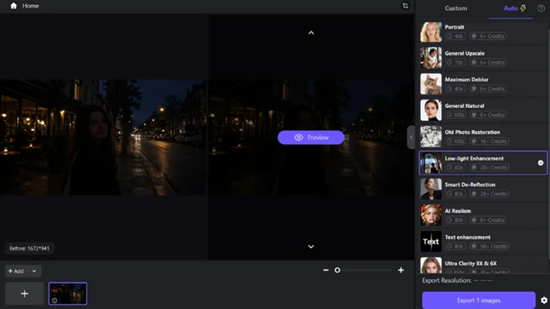 selecting low-light enhancement for a dark iphone photo