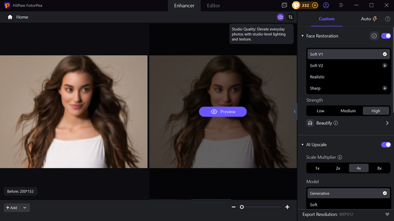 Make Image Studio Quality in HitPaw FotorPea