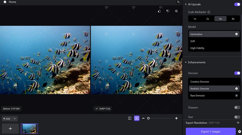المعاينة والتصدير في HitPaw FotorPea