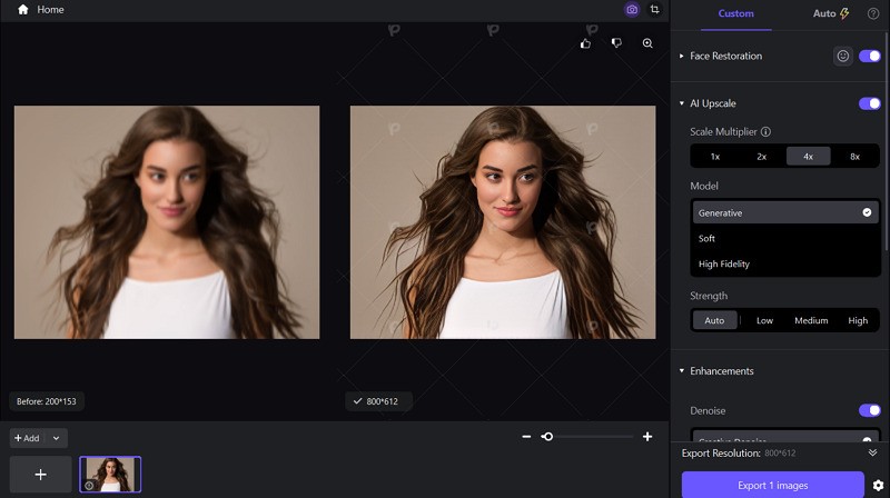 Preview and Export Enhanced Image from HitPaw FotorPea