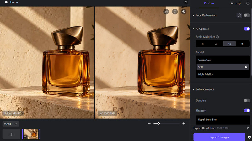 Preview and Export Enhanced Image from HitPaw FotorPea