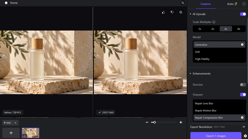 Preview and Export Upscaled Image from HitPaw FotorPea