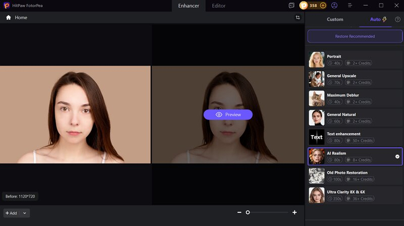 Select AI Realism Model in HitPaw FotorPea