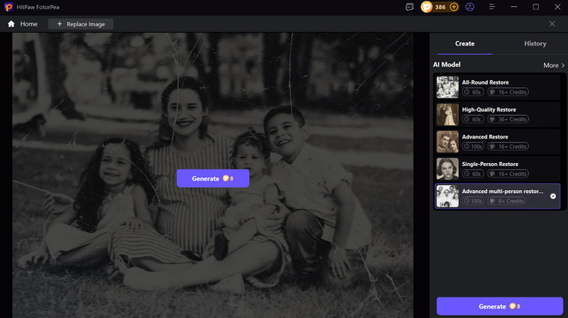 Select the AI restoration model in HitPaw FotorPea