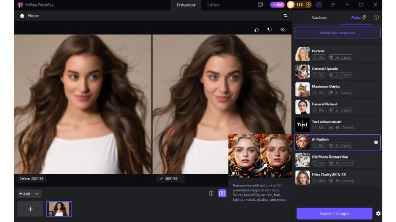 Select Enhancement Model in HitPaw FotorPea
