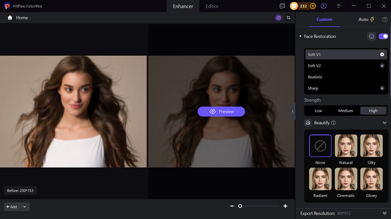Select Face Restoration Model in HitPaw FotorPea