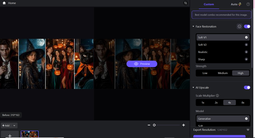 Selecting AI enhancement model in HitPaw FotorPea