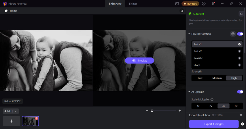 Upload an old photo to HitPaw FotorPea