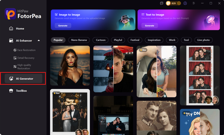 open hitpaw and select ai generator