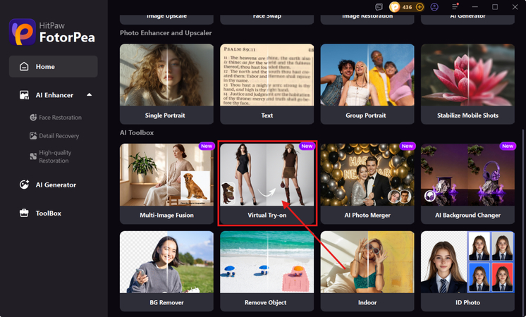 open hitpaw and select virtual try on
