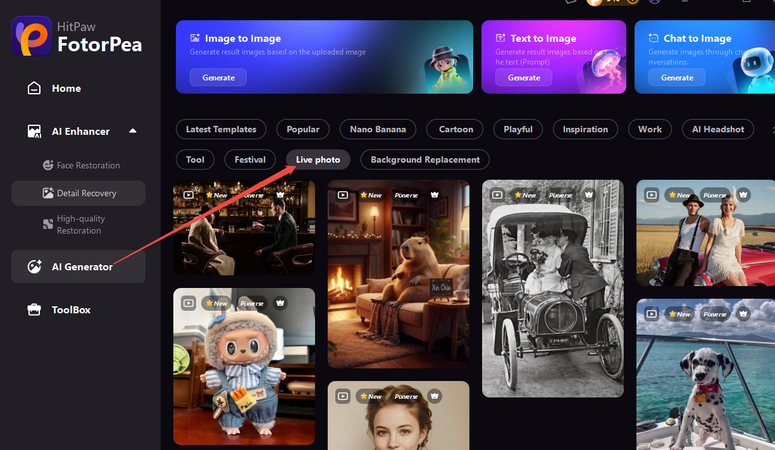 live photo template selection