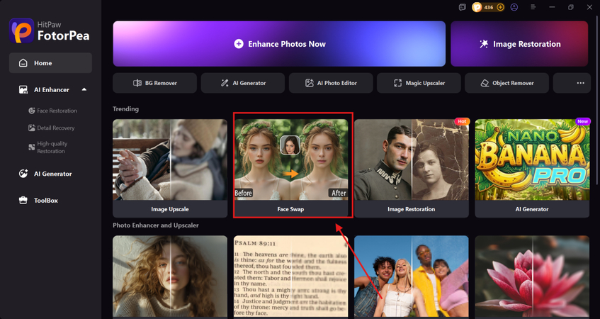 launch hitpaw and access ai face swap tool