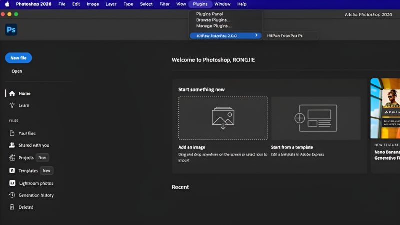 open photoshop plugin from menu