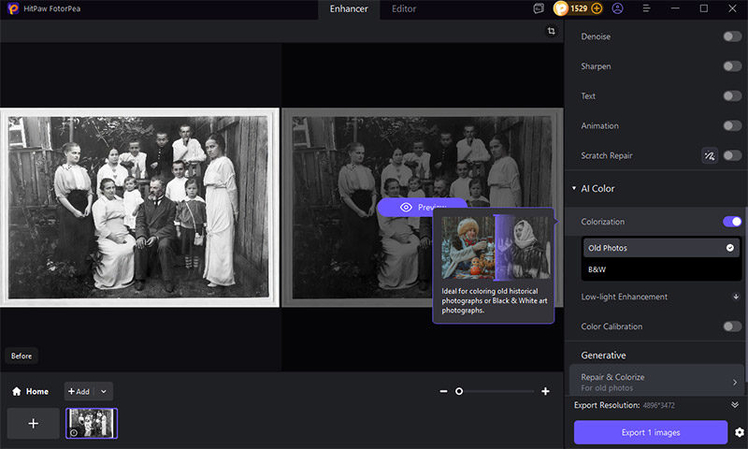 hitpaw fotorpea photo colorize model