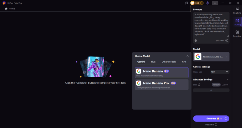 choose the model and click generate