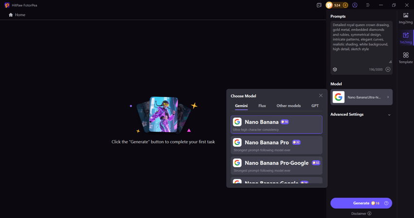 choose ai model for queen crown drawing