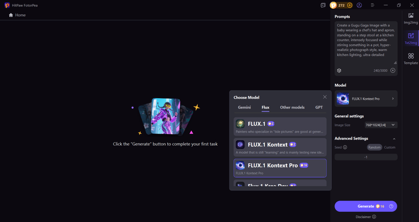 choose the model and click generate