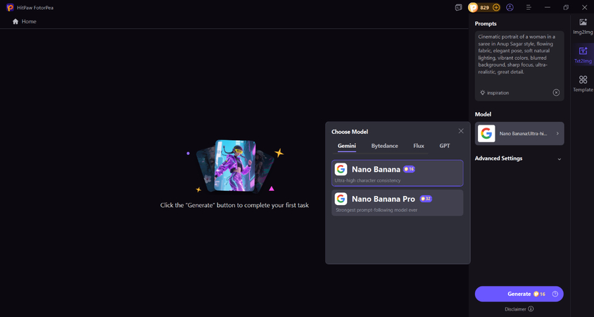 choose the model and click generate